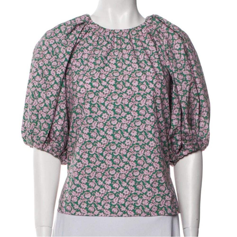 RHODE Pink and Green Floral Puff Short Sleeve Blouse NWT Sz S